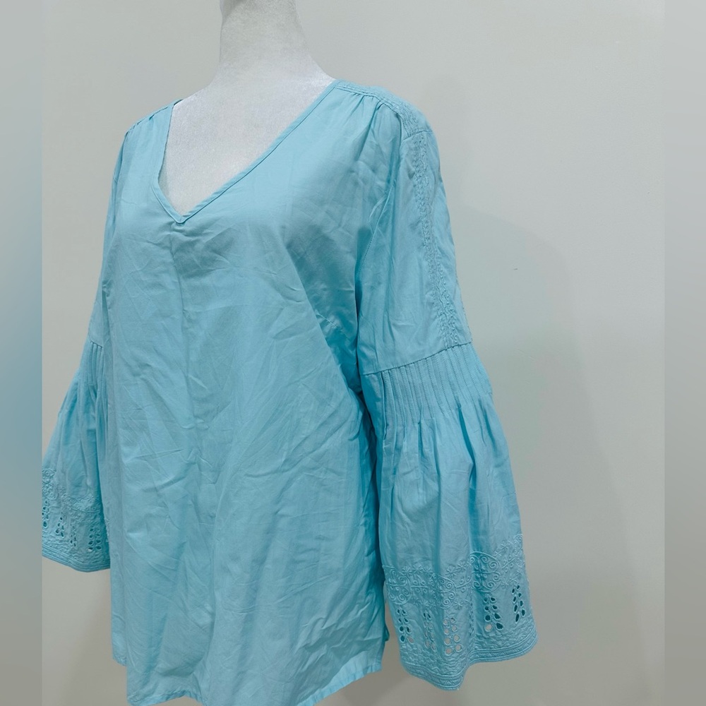 Soft Surroundings Heloise Eyelet Sleeve Blue Tunic Size L - Picture 5 of 13